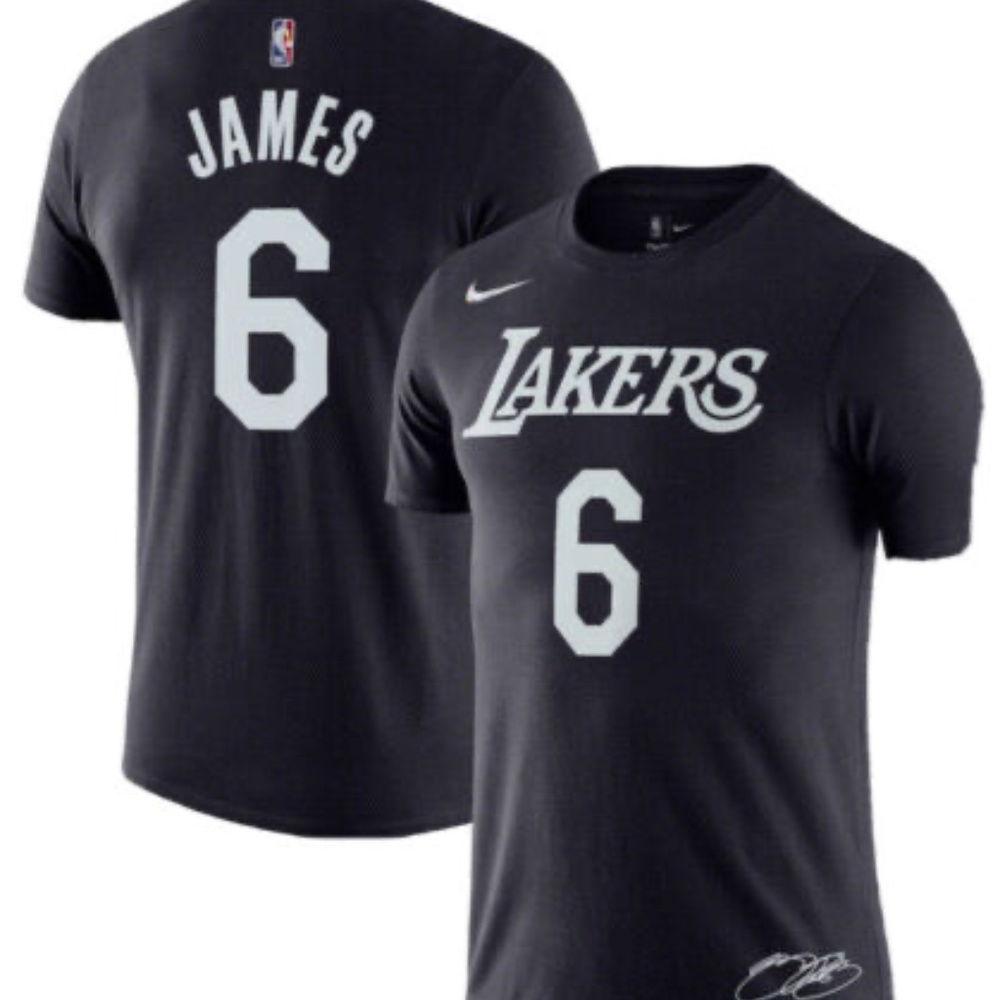 Nike Lakers LeBron James T-Shirt S XL 2XL Black Mens #6 Jersey City Signature